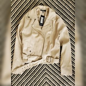 NWT Nasty gal white pleather moto jacket